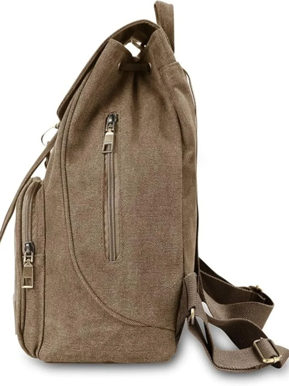 Drawstring Backpack / Rucksack With Side Pocket - Tan - Picture 3 of 3
